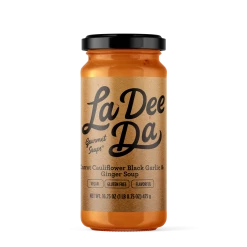 La Dee Da Gourmet Sauces Inc. Carrot Cauliflower Black Garlic & Ginger Soup Tabletop