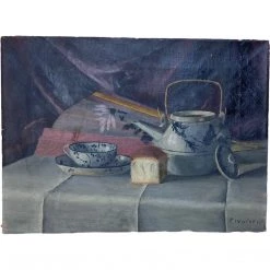 Curated Home Decor Antique 19th Century Still Life Oil Painting - Biscuits And Tea Vintage + Antique