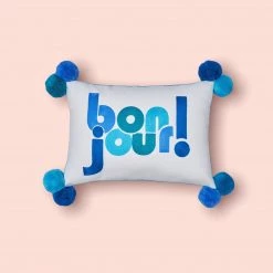 Bombay Duck Pillows + Throws Bonjour! Embroidered Pillow With Pom Poms 7 Bombay Duck Pillows + Throws Bonjour! Embroidered Pillow With Pom Poms