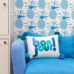 Bombay Duck Pillows + Throws Bonjour! Embroidered Pillow With Pom Poms