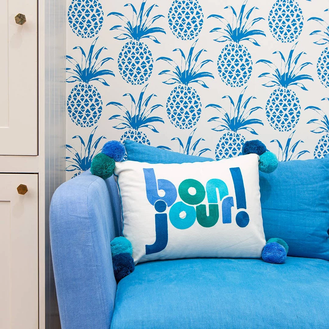 Bombay Duck Pillows + Throws Bonjour! Embroidered Pillow With Pom Poms 3 Bombay Duck Pillows + Throws Bonjour! Embroidered Pillow With Pom Poms