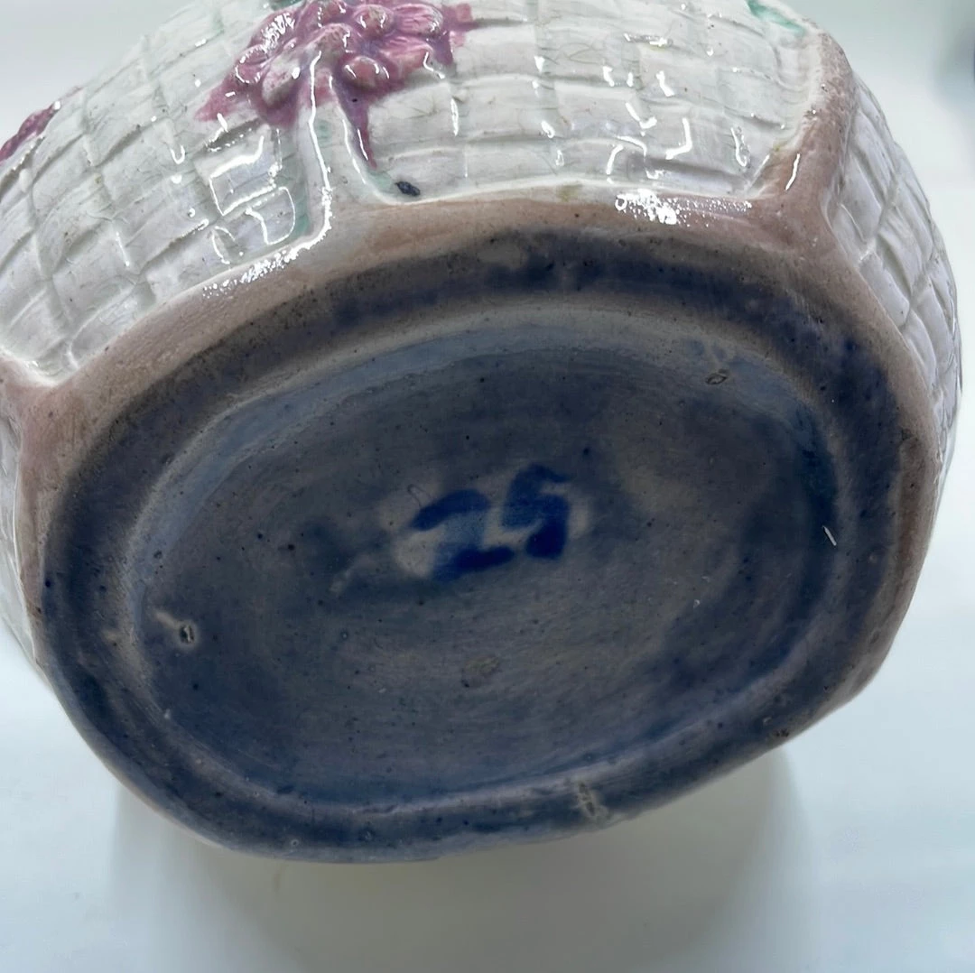 Curated Home Decor Vintage + Antique Majolica Bird Basketweave Pitcher 4 Curated Home Decor Vintage + Antique Majolica Bird Basketweave Pitcher