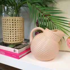 Curated Home Decor Vintage Pink Ribbed Ball Pitcher