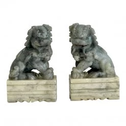 Curated Home Decor Vintage Carved Soap Stone Foo Dogs -Pair Vintage + Antique
