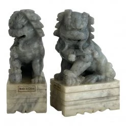 Curated Home Decor Vintage Carved Soap Stone Foo Dogs -Pair Vintage + Antique