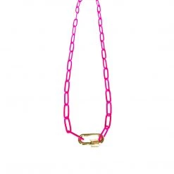 Market And King Hot Pink Mini Carabiner Lock Necklace