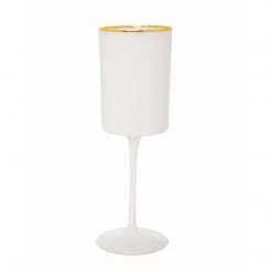 CLASSIC TOUCH DECOR INC. Set Of 2 White Square Shaped Wine Glasses With Gold Rim Barware