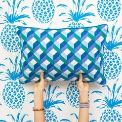 Bombay Duck Pillows + Throws Trellis Rectangular Embroidered Cushion Blues 8 Bombay Duck Pillows + Throws Trellis Rectangular Embroidered Cushion Blues