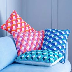 Bombay Duck Pillows + Throws Trellis Rectangular Embroidered Cushion Blues