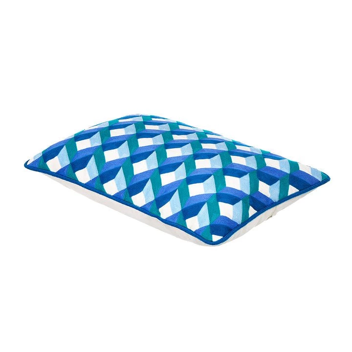 Bombay Duck Pillows + Throws Trellis Rectangular Embroidered Cushion Blues 6 Bombay Duck Pillows + Throws Trellis Rectangular Embroidered Cushion Blues