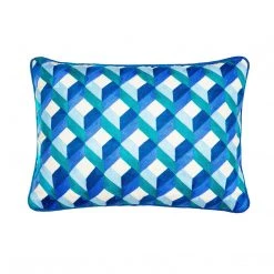 Bombay Duck Pillows + Throws Trellis Rectangular Embroidered Cushion Blues