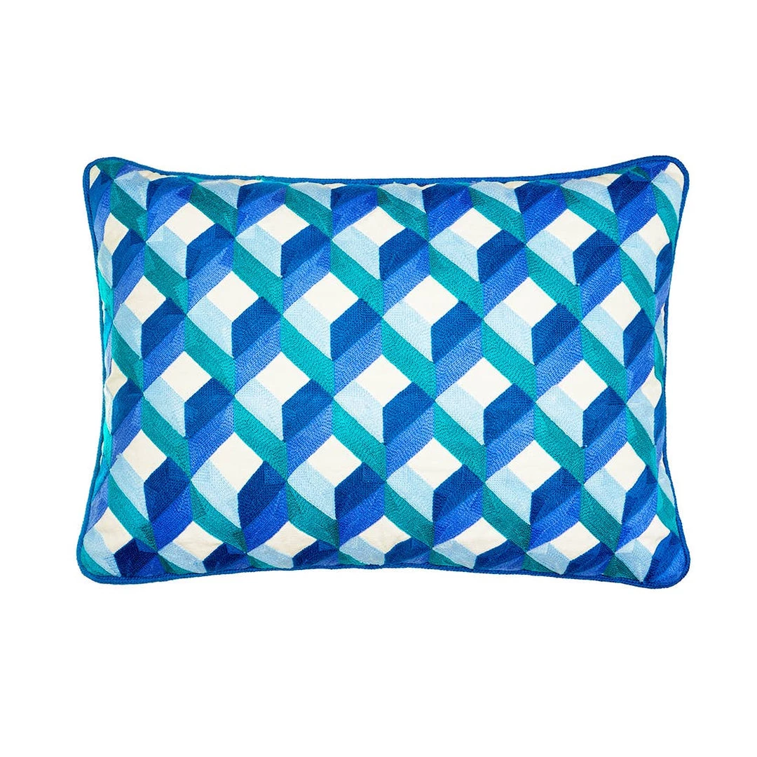 Bombay Duck Pillows + Throws Trellis Rectangular Embroidered Cushion Blues 3 Bombay Duck Pillows + Throws Trellis Rectangular Embroidered Cushion Blues