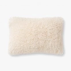 Loloi Faux Fur Throw Pillow- Ivory