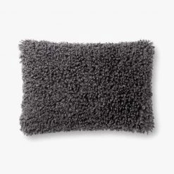 Loloi Faux Fur Throw Pillow- Charcoal