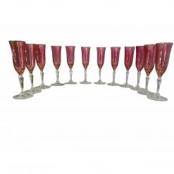 Curated Home Decor Vintage + Antique Vintage Handblown Cranberry Glass Flutes- Set Of 12
