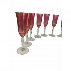 Curated Home Decor Vintage + Antique Vintage Handblown Cranberry Glass Flutes- Set Of 12